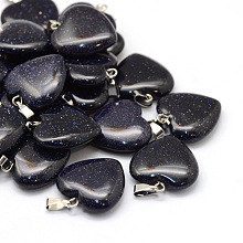 Honeyhandy Heart Synthetic Blue Goldstone Pendants, with Platinum Tone Brass Findings, 20~22x20~21x5~8mm, Hole: 2x7mm