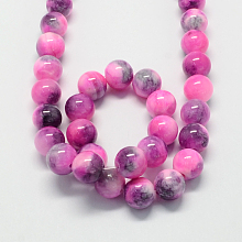 Honeyhandy Natural Dyed White Jade Gemstone Bead Strands, Round, Deep Pink, 6mm, Hole: 1mm, about 66pcs/strand, 15.7 inch