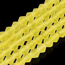 Imitate Austrian Crystal Frosted Glass Beads Strands, Grade AA, Faceted Bicone, Yellow, 3x2.5mm, Hole: 0.7mm, about 162~185pcs/strand, 13.15~14.61 inch(33.4~37.1cm)