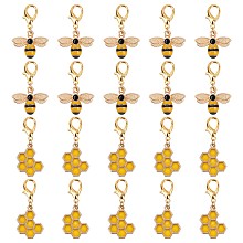 SUNNYCLUE 40Pcs 2 Style Alloy Enamel Honeycomb & Bees Pendant Decorations, Lobster Clasp Charms, for Keychain, Purse, Backpack Ornament, Golden, 35mm & 38mm, 20pcs/style