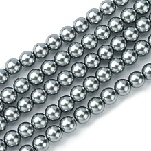 Glass Pearl Beads, Pearlized, Round, Slate Gray, 6mm, Hole: 0.7~1mm, about 68pcs/Strand, 16''(40.64cm)