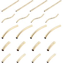 BENECREAT 50Pcs 5 Style Curved Tube Beads, 24K Gold Plated Long Metal Noodle Spacer Beads for DIY Jewelry Making (20mm, 25mm, 35mm)