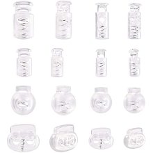 PandaHall 160pcs Clear Spring Fastener 8 Styles Plastic Spring Cord Locks Toggle Stopper Slider Buttons for Drawstring Shoelaces Clothing Backpack Bags Fastening