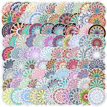 Honeyhandy 100Pcs Mandala Style PVC Flower Sticker Labels, Self-adhesion Waterproof Decals, for Suitcase, Skateboard, Refrigerator, Helmet, Mobile Phone Shell, Mixed Color, 50~70mm