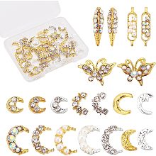 CHGCRAFT 60Pcs 20 Styles Nail Art Rhinestones Kit 3D Nail Rhinestone Alloy Nail Art Decorations Lunar Stars Leaf Shaped Nail Accessories for Nail Art Makeup Face Phone Decor,5~12×3~7mm