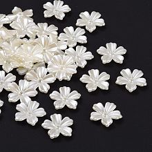 Honeyhandy 5-Petal Flower ABS Plastic Imitation Pearl Bead Caps, Creamy White, 20x20x4mm, Hole: 1.5mm