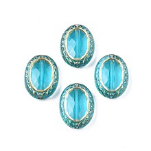 Plating Acrylic Beads, Metal Enlaced, Oval, Dark Turquoise, 17.5x13x5.5mm, Hole: 1.6mm, about 610pcs/500g