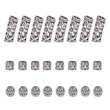 NBEADS 60pcs 3 Styles Dreadlocks Beads Hair Beads Hair Braiding Jewelry Hair Decoration Accessories in Tibetan Style, Antique Silver