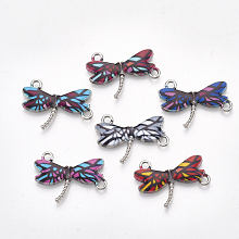 Honeyhandy Printed Alloy Links connectors, with Enamel, Dragonfly, Platinum, Mixed Color, 16x22.5x2mm, Hole: 1.8mm