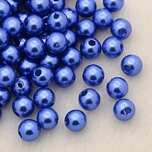 Honeyhandy Imitation Pearl Acrylic Beads, Dyed, Round, Royal Blue, 6x5.5mm, Hole: 1.5~2mm, about 4500pcs/pound