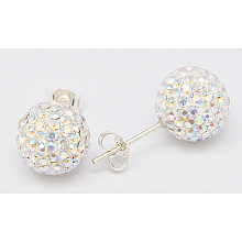 Honeyhandy Sexy Valentines Day Gifts for Her Sterling Silver Austrian Crystal Rhinestone Ball Stud Earrings, Crystal, about 6mm in diameter, 15mm long, pin: 0.8mm thick