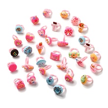 Honeyhandy Cartoon Sweetmeats Resin Open Cuff Ring for Kids, Mixed Shapes, Inner Diameter: 13.8mm