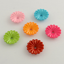 Honeyhandy Opaque Acrylic Flower Bead Caps, More Petal, Mixed Color, 31x7mm, Hole: 4mm, about 295pcs/500g