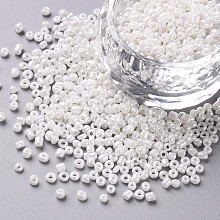 Honeyhandy Glass Seed Beads, Opaque Colors Lustered, Round, White, 2mm, Hole: 1mm, about 30000pcs/pound