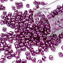 Honeyhandy 6/0 Glass Seed Beads, Metallic Colours Style, Round, Dark Orchid, 6/0, 4mm, Hole: 1.5mm, about 4500pcs/pound