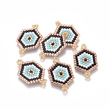 Honeyhandy MIYUKI & TOHO Handmade Japanese Seed Beads Links, Loom Pattern, Hexagon, Colorful, 15x25~26x1.7mm, Hole: 1.5mm