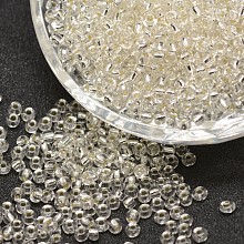 Honeyhandy 12/0 Transparent Glass Round Seed Beads, Grade A, Silver Lined, Clear, 1.8~2.0mm, Hole: 0.8mm, about 28000pcs/pound