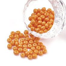 Honeyhandy 6/0 Baking Paint Glass Seed Beads, Round, Orange, 4~4.5x3mm, Hole: 1~1.2mm, about 4500pcs/bag, about 450g/bag