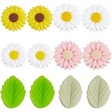 SUNNYCLUE 1 Box 12Pcs Flower Silicone Beads Bulk 20mm Silicone Focal Beads Pink Double Sided Daisy Flowers Green Leaf Beads Large Chunky Bead Rubber Beads for Pens Keychain Lanyard Making Supplies