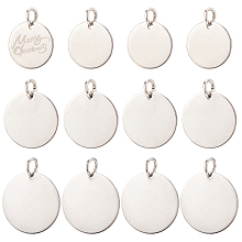 NBEADS 18 Pcs Stainless Steel Stamping Blank Tag Pendants, 15/20/25mm Metal Message Word Tag Charms Flat Round Blank Charms with Jump Rings for DIY Bracelet Necklace Earring