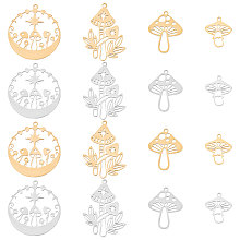 SUNNYCLUE 1 Box 16Pcs Stainless Steel Charms Mushroom Charms Mushrooms Charm Tarot Style Hollow Double Sided Moon Phase Star Mushroom Charms for Jewelry Making Charm Earrings Necklace DIY Supplies