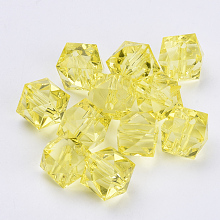 Honeyhandy Transparent Acrylic Beads, Faceted, Cube, Yellow, 10x10x8mm, Hole: 1.5mm, about 900pcs/500g