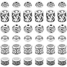 NBEADS 120 Pcs 6 Styles Tibetan Style Alloy Beads, Column/Lotus Flower/Round/Rondelle Large Hole Beads Antique Silver European Beads Spacer Beads Charm for DIY Jewelry Craft Making