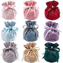 NBEADS 18 Pcs Velvet Jewelry Bags, 13.2x14cm Storage Pouches with Drawstring and Plastic Imitation Pearl