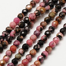 Natural Rhodonite Bead Strands, Faceted Round, 2mm, Hole: 0.8mm, about 190pcs/strand, 16 inch