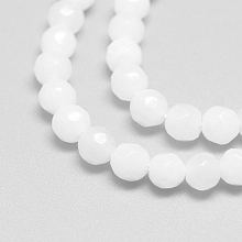 Honeyhandy Natural White Jade Bead Strands, Faceted, Round, White, 4mm, Hole: 1mm, about 88~89pcs/strand, 14.37~14.57 inch(36.5~37cm)