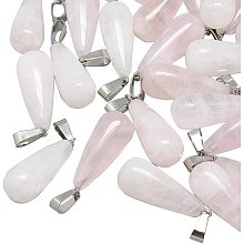 UNICRAFTALE 5pcs Natural Rose Quartz Pendants Drop Charms with Stainless Steel Snap On Bails for DIY Jewelry Making, Hole 6x4mm