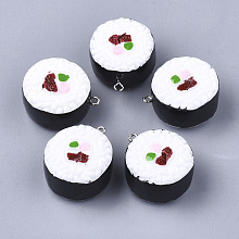 Honeyhandy Resin Pendants, with Platinum Tone Iron Findings, Imitation Food, Rice Roll, White, 29~30x25~26x16mm, Hole: 2mm