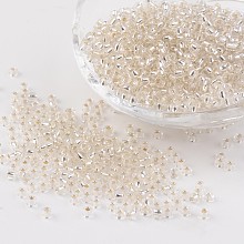 Honeyhandy 8/0 Glass Seed Beads, Silver Lined Round Hole, Round, White, 3mm, Hole: 1mm, about 1097pcs/50g