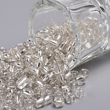 Honeyhandy 6/0 Glass Seed Beads, Silver Lined Round Hole, Round, White, 4mm, Hole: 1.5mm, about 1000pcs/100g