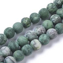 Arricraft Natural China Silver Leaf Jasper Beads Strands, Dyed & Heated, Frosted, Round, Green, 6.5mm, Hole: 0.5mm, about 58pcs/strand, 14.96 inches(38cm)