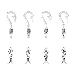 SUPERFINDINGS Tibetan Style Zinc Alloy Pendants, Fish and Hooks, Antique Silver, 23.5x7.5x3mm; 36x12x4.5mm; 100pcs/box