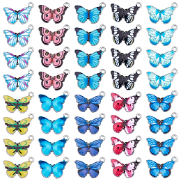 SUNNYCLUE Printed Alloy Enamel Pendants, Butterfly, Platinum, Mixed Color, 13.5x20x2mm, Hole: 1.6mm, 10color, 4pcs/color, 40pcs