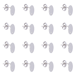 Unicraftale Vacuum Plating 304 Stainless Steel Stud Earring Findings, with Loop and Flat Plate, Flat Round, Stainless Steel Color, 10x1mm, Hole: 1.5mm; Pin: 0.8mm, 40pcs/box