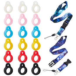 GORGECRAFT 20PCS Anti-Lost Lanyard Set Include 2PCS Starry Sky Necklace Lanyards Safety Neck Strap with 18PCS 6 Colors Mini Anti-Lost Silicone Rubber Rings Holder Multipurpose Pen Protective Ring