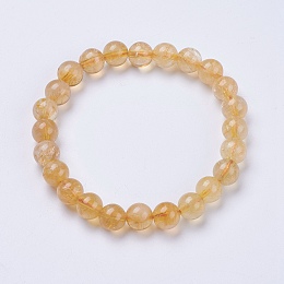 Honeyhandy Natural Citrine Beaded Stretch Bracelets, Round, 2 inch(52mm)