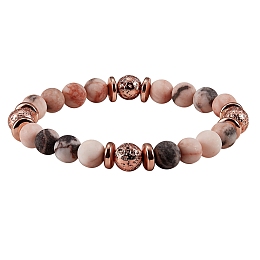 Honeyhandy Gemstone Beads Stretch Bracelet, Non-magnetic Synthetic Hematite & Natural Lava Rock & Pink Zebra Jasper Beads Bracelet for Women, Colorful, Inner Diameter: 2-1/4 inch(5.6cm)