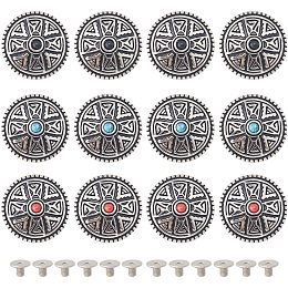 GORGECRAFT 1 Box 12PCS Leather Decorative Conchos Buttons 3 Colors Metal Stud Screw Back Turquoise Metal Button Replacement Zinc Alloy Buckle Rivet DIY Creativity Product Accessories for Craft Sewing