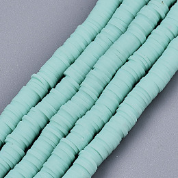 Honeyhandy Handmade Polymer Clay Beads Strands, for DIY Jewelry Crafts Supplies, Heishi Beads, Disc/Flat Round, Aquamarine, 6x0.5~1mm, Hole: 1.8mm, about 290~320pcs/strand, 15.75 inch~16.14 inch(40~41cm)