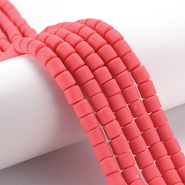 Honeyhandy Polymer Clay Bead Strands, Column, Light Coral, 5~7x6mm, Hole: 1.5~2mm, about 61~69pcs/strand, 15.74 inch