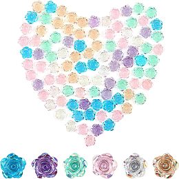 CHGCRAFT 180Pcs 6 Colors Rose Flower Shape Transparent Resin Cabochons with AB Color Plated for DIY Jewelry Making, Mixed Color