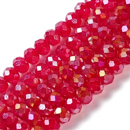 Baking Electroplate Glass Beads Strands, AB Color, Faceted, Round, Fuchsia, 10x8mm, Hole: 1mm, about 63~65pcs/strand, 18.90''(48~50cm)