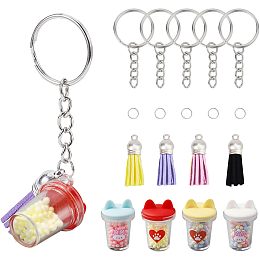 CHGCRAFT 16Pcs Miniature Milky Tea Epoxy Key Chain Resin Casting Kits Earring Pendant Charms DIY Milky Tea Charm Keychain with Split Key Rings Tassel Pendant for Purse Bag Decoration, 26.5x22.5x35mm