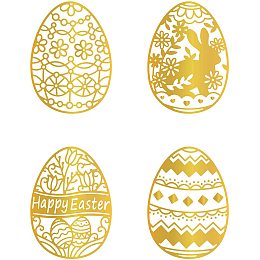 GLOBLELAND 4Pcs Easter Eggs Rabbits Flowers Hot Foil Plate for DIY Foil Paper Embossing Scrapbooking Decor Greeting Cards Making Easter Invitation,Matte Platinum