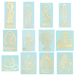 OLYCRAFT 12 Styles Buddhist Theme Alloy Stickers Buddha Stickers Self Adhesive Gold Metal Stickers Metal Gold Stickers for Scrapbooks DIY Resin Crafts Phone Water Bottle Decoration