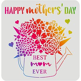 FINGERINSPIRE Happy Mother's Day Stencils 11.8x11.8 inch Mother's Day Drawing Stencil Kettle Bouquet Pattern with Best Mom Ever Decoration Stencils for Painting on Wood, Floor, Wall, Fabric